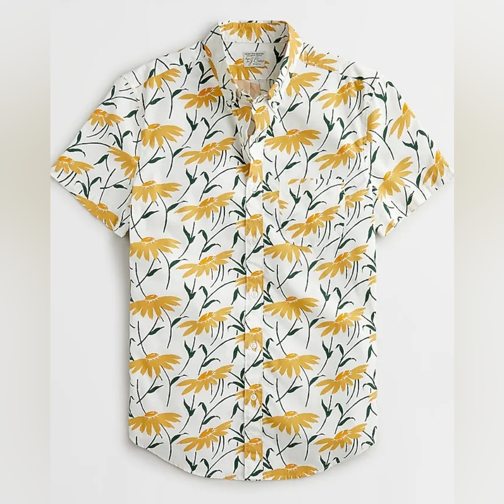 J. Crew Men' Short-sleevecotton poplin shirt in daisy print Size M